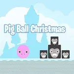 Hình ảnh có một quả bóng màu hồng với gương mặt vui vẻ và chữ Pig Ball Christmas trên nền trời xanh và tòa lâu đài xa xa