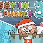 Chú lợn đội mũ ông già Noel xuất hiện trên băng bóng với nền tuyết và dòng chữ màu sắc nổi bật