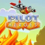 Máy bay hoạt hình bay trên bầu trời, trên nền lửa và dòng chữ Pilot Heroes