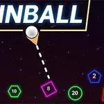 Văn bản PINBALL sáng trên nền tối với các hình hình học nhiều màu sắc bên dưới và một quả bóng được chỉ dẫn bởi đường đứt nét