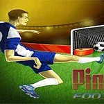 Cầu thủ đang sút bóng vào khung thành với dòng chữ PinBall Football ở góc phải