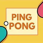 Hai vợt bóng bàn màu xanh và hồng đối diện nhau với bóng ở giữa, nền vàng