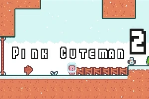Một cảnh nền màu gạch với nhân vật dễ thương ở trung tâm, xuất hiện chữ Pink Cuteman 2