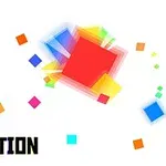 Hình ảnh gồm nhiều khối vuông màu sắc khác nhau phân tán trên nền trắng, kèm theo dòng chữ PIXEL REACTION ở góc dưới bên trái