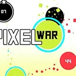 Hình ảnh có các vòng tròn nhiều màu với chữ PIXEL WAR nổi bật ở giữa và các số khác nhau trong các vòng tròn xung quanh