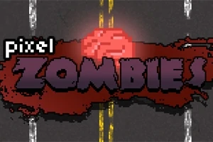 Hình ảnh chứa dòng chữ Pixel Zombies được hiển thị trên một con đường với hiệu ứng màu đỏ rực phía sau