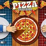 Hai bàn tay tranh giành một chiếc pizza ở giữa bàn với nền caro xanh và đỏ