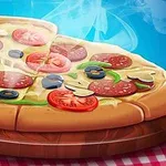 Một chiếc bánh pizza với nhiều lớp phô mai, cà chua, nấm, ớt và xúc xích, đang bốc khói trên bàn gỗ