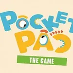 Chữ Pocket Pac với thiết kế chữ cái đầy màu sắc và hình mắt hoạt hình, cùng dòng chữ The Game trên nền màu xanh lá cây