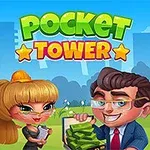 Một tòa tháp nhiều màu và hai nhân vật hoạt hình với bảng hiệu Pocket Tower ở trên