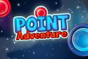 Văn bản màu xanh và đỏ Point Adventure trên nền không gian với các vòng màu đỏ và xanh