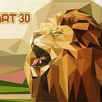 Sư tử đa giác 3D đang gầm giữa khung cảnh thiên nhiên trừu tượng