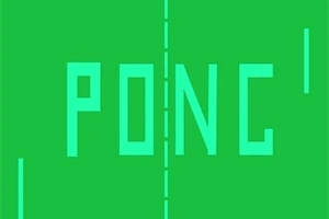 Pong Từ PONG hiển thị trên nền xanh với các đường thẳng đứng ở hai bên
