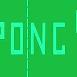 Pong Từ PONG hiển thị trên nền xanh với các đường thẳng đứng ở hai bên