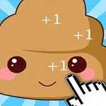 Hình ảnh một emoji phân dễ thương với khuôn mặt tươi cười, má hồng, nền xanh và biểu tượng con trỏ chuột