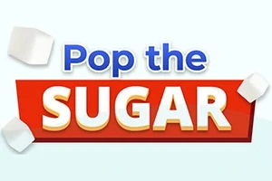 Hình ảnh có dòng chữ Pop the Sugar với các hình khối vuông màu trắng xung quanh