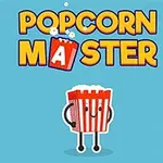 Hình ảnh có một hộp bắp rang bơ với khuôn mặt cười và dòng chữ lớn Popcorn Master trên nền xanh