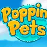 Dòng chữ Popping Pets màu vàng nổi bật trên nền bầu trời xanh với các đám mây trắng
