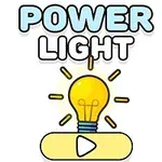 Hình ảnh có chữ POWER LIGHT với hình bóng đèn sáng màu vàng và nút bật/tắt bên dưới