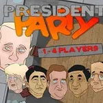 Các nhân vật hoạt hình với khuôn mặt của những người nổi tiếng và dòng chữ President Party phía trên