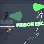 Hai nhân vật mặc đồ đen chiếu đèn pin với ánh sáng màu xanh lá, ở giữa có dòng chữ PRISON ESCAPE