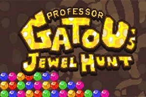 Hình ảnh có tiêu đề Professor Gatous Jewel Hunt với nền các viên ngọc nhiều màu sắc