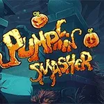 Hình ảnh có chữ Pumpkin Smasher với các quả bí ngô cười trên nền tối và hai cột đá xanh