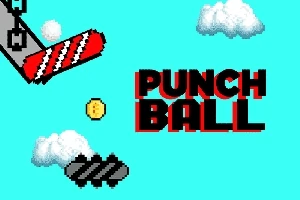 Hình ảnh có nền xanh da trời với các đám mây, một đồng xu màu vàng và dòng chữ PUNCH BALL màu đỏ đen