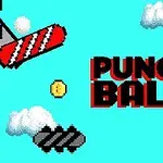 Hình ảnh có nền xanh da trời với các đám mây, một đồng xu màu vàng và dòng chữ PUNCH BALL màu đỏ đen
