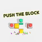 Các khối màu đỏ, xanh và vàng được sắp xếp trên nền trắng cùng dòng chữ PUSH THE BLOCK