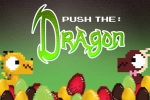 Hai nhân vật hoạt hình rồng pixel đứng trên đống trứng nhiều màu sắc với chữ Push the Dragon phía trên