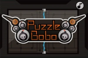 Hình ảnh logo với chữ Puzzle Bobo được trang trí bằng các biểu tượng bom và tia sét xanh