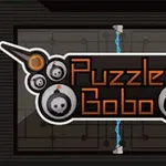 Hình ảnh logo với chữ Puzzle Bobo được trang trí bằng các biểu tượng bom và tia sét xanh