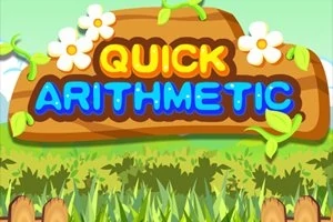 Biển hiệu gỗ với dòng chữ Quick Arithmetic nhiều màu sắc, xung quanh trang trí hoa và lá, nền cỏ xanh