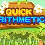 Biển hiệu gỗ với dòng chữ Quick Arithmetic nhiều màu sắc, xung quanh trang trí hoa và lá, nền cỏ xanh