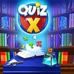 Một thư viện đầy sách với một cuốn sách mở, biểu tượng toán học, và bình chứa chất lỏng trên bàn