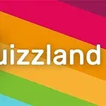 Logo với dòng chữ Quizzland trên nền vạch màu sắc rực rỡ