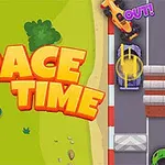 Hình ảnh có dòng chữ RACE TIME lớn màu vàng, bên cạnh là cảnh đua xe trên đường với các xe ô tô đủ màu sắc