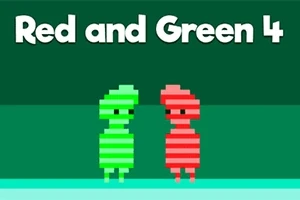 Hai nhân vật pixel với một xanh lá và một đỏ đứng cạnh nhau trên nền xanh lục, có tiêu đề Red and Green 4 ở phía trên