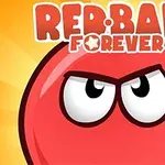 Hình ảnh một quả bóng đỏ với khuôn mặt biểu cảm và dòng chữ Red Ball Forever trên nền màu vàng