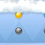 Các nút màu xanh lá cây, vàng và xanh dương nằm dưới các đám mây trên nền màu xanh nhạt