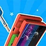 Hình ảnh một chiếc điện thoại với màn hình vỡ và một chiếc tua vít màu xanh ở phía trên nền xanh với các ngôi sao nhỏ