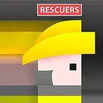 Hình ảnh có một nhân vật với chiếc mũ vàng và từ RESCUERS ở phía trên