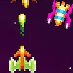 Các phi thuyền và sinh vật ngoài hành tinh pixel nhiều màu sắc trên nền tím