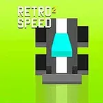 Hình ảnh xe đua đồ họa pixel với kính chắn gió màu xanh nước biển trên nền xanh lá cây với chữ Retro Speed