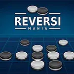 Đồ họa với tên Reversi Mania cùng các quân cờ đen và trắng trên bàn cờ lưới xanh