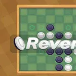 Bàn cờ với các quân cờ trắng và đen xếp thành hình chữ V, có chữ Reversi ở giữa