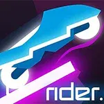 Hình ảnh chiếc xe màu xanh neon đang di chuyển trên đường sáng phát sáng với dòng chữ rider