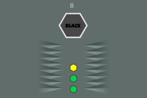 Hình ảnh gồm một hình lục giác màu đen ở giữa với chữ BLACK bên trong, số 8 phía trên, các hình đa giác màu xanh lá cây và vàng xếp thành hàng dọc, và các mũi nhọn xám ở hai bên