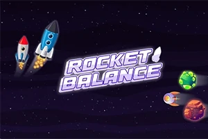 Hai tên lửa đang bay trong không gian với dòng chữ Rocket Balance ở giữa và các hành tinh nhỏ ở phía bên phải